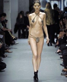 Completely naked models on the catwalk