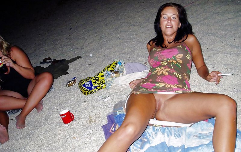 Drunk girls on the beach without panties