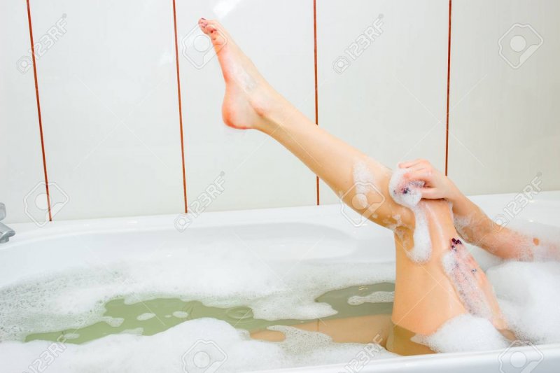 Put her legs in the bathroom