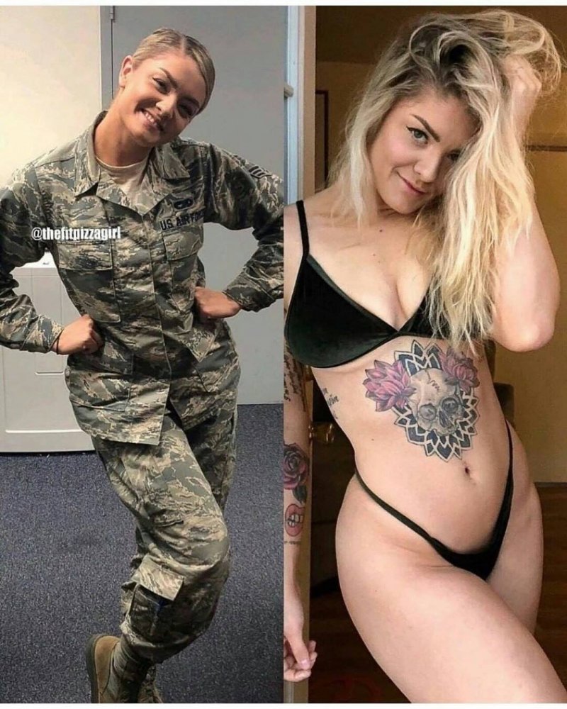 Naked beauties in uniform