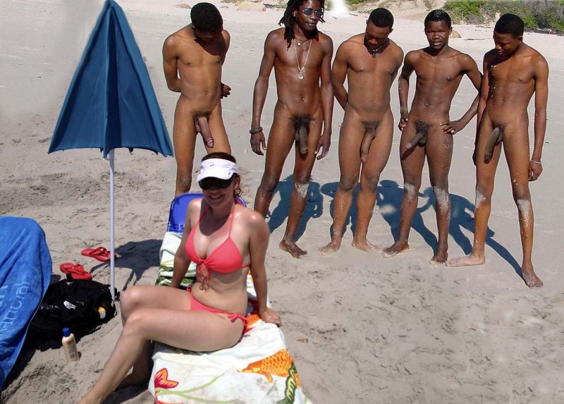 Naked blacks on a nudic beach