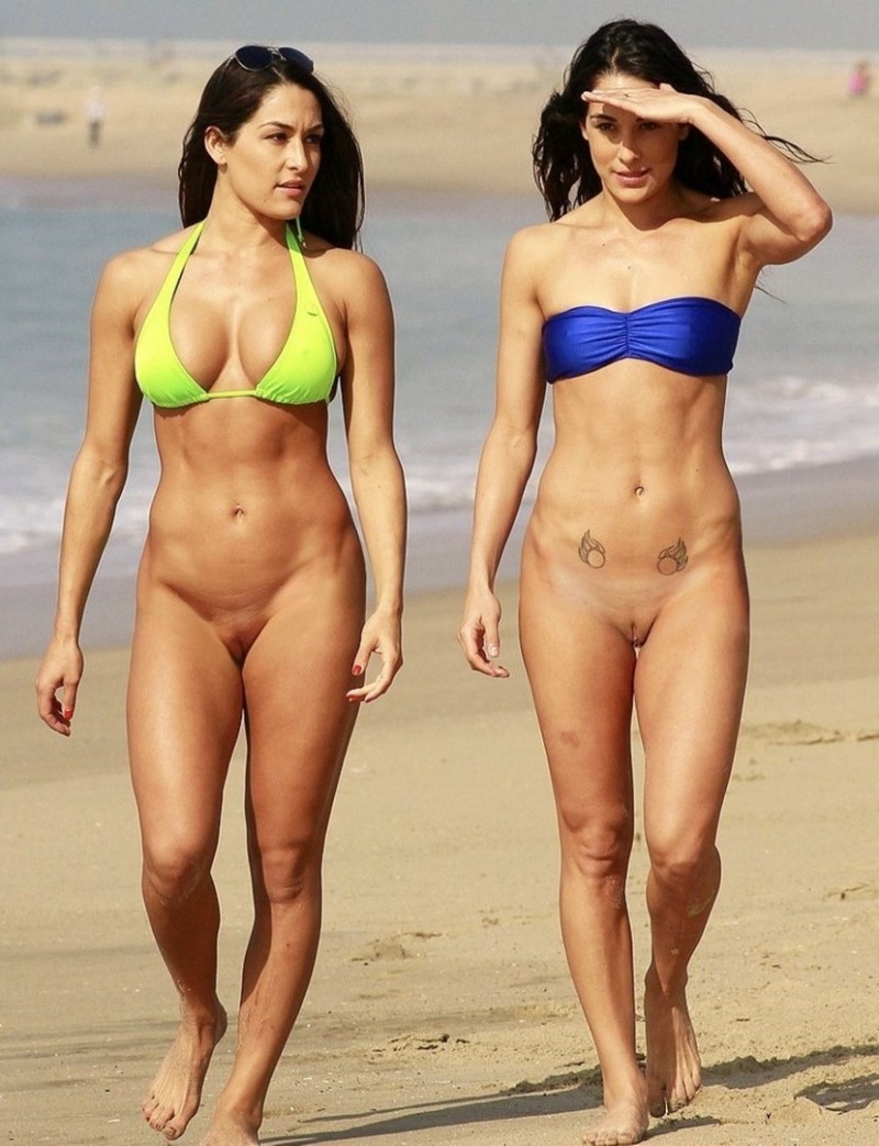 Girls in swimsuits without panties