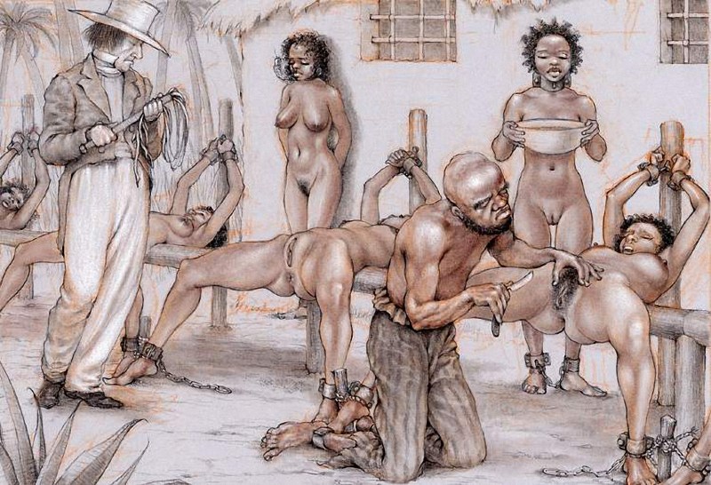 Naked women with slaves