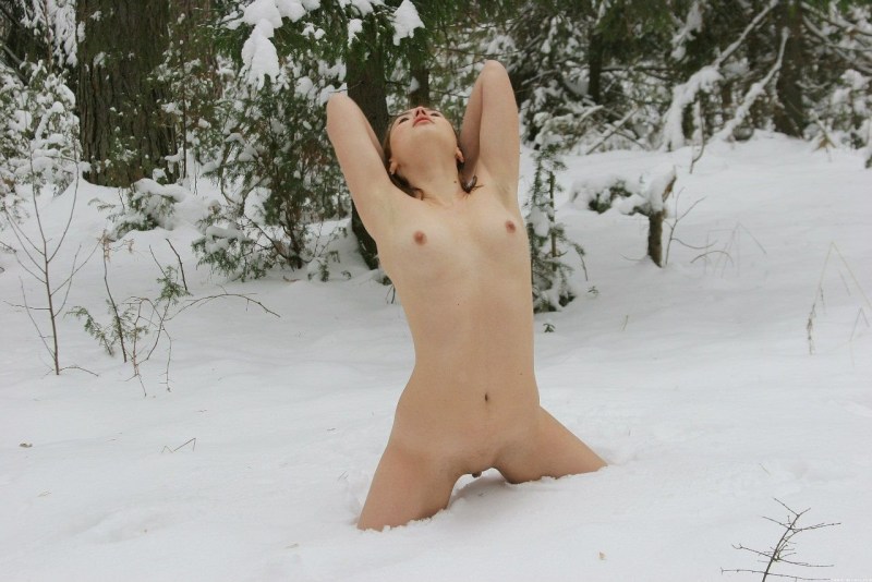 In winter in the village naked
