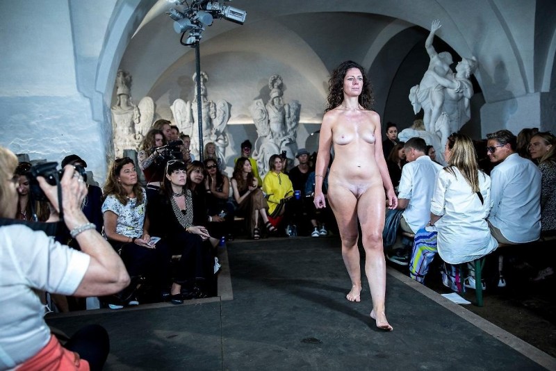 Naked fashion models on the catwalk