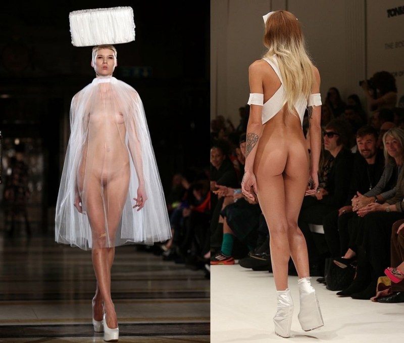 Naked fashion models on the catwalk