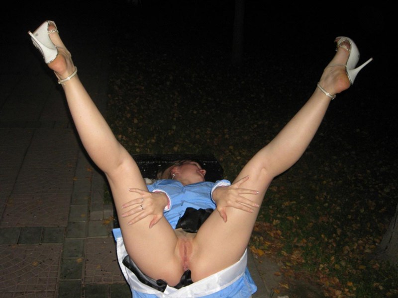 Bent down in a skirt without panties