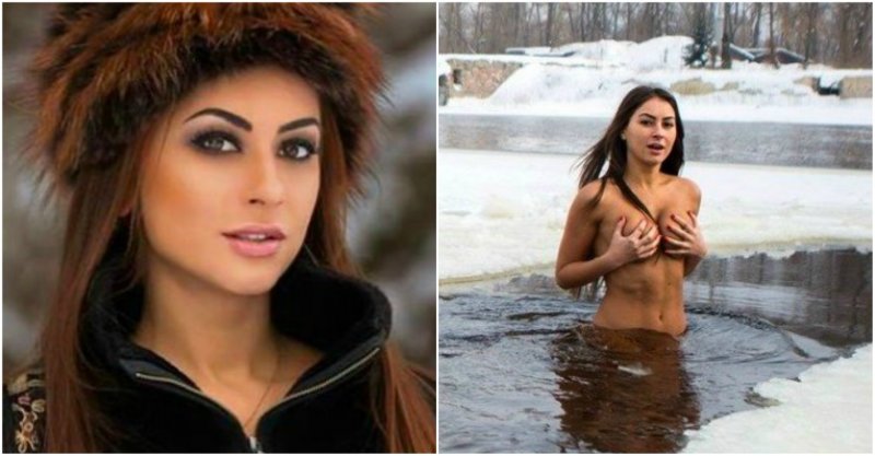 Inna Vladimirskaya bathes in an ice hole