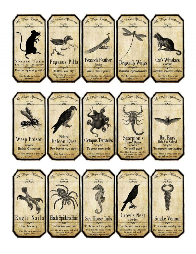 Stickers on the potions of Harry Potter